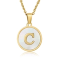 18K gold plated stainless steel necklace with round white shell pendant and letter C - Gold C