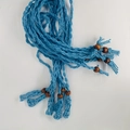 Detail of adjustable blue woven crystal holder necklace with polished brown wood beads - Large 4cm-4.5cm / Blue (Pack of 6)