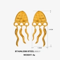 Golden stainless steel earrings with hammered texture and wavy charms, size 3.4cm - Polished Hammered Wave Triple Drop Jellyfish Earrings-Gold 2