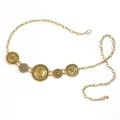 Gold metal waist chain featuring celestial moon and coin charms on an O-link chain - Moon Pendant Style / Antique Gold