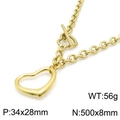 Gold-plated titanium steel heart pendant necklace featuring an OT toggle clasp design - Gold Necklace (KN118373-Z)