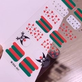 Stickers à ongles de Noël SDA-007 avec rayures rouges et vertes et motifs de renne - Style Animal de Dessin Animé Rayures Rouges Vertes (SDA-007)