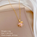 Detailed specs of pink heart crystal necklace pendant with dimensions and chain length - Pink Heart Flower Style (B517)
