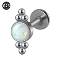 Silver G23 titanium labret stud with round opal and symmetric metallic beads - G23 Titanium 1.2*6mm