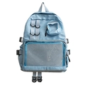 Sac à dos étudiant bleu clair minimaliste avec poche filet fonctionnelle et anneaux en D - Bleu