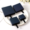 Navy blue drawer jewelry gift box set with silk pull tabs in four different sizes - Lake Blue + Black Inner Box