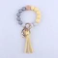 Silicone bead keychain wristlet with yellow tassel and marble texture beads - Light Yellow