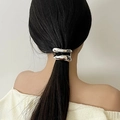 Silver luxury zircon hair clip with elegant irregular metal design on a ponytail - Silver Ponytail Clip Real Gold Plated