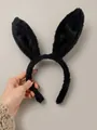 Soft plush rabbit ear headband in black with durable upright bunny ear design - All Black Rabbit