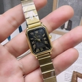 Reloj de cuarzo rectangular dorado con esfera romana negra y correa de cadena metálica - Banda Oro Esfera Negra (20900)