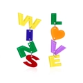 Rainbow acrylic drop earrings featuring colorful WINS and LOVE letter pendants - Acrylic Letters WINS LOVE
