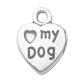 Vintage heart shaped pendant in silver finish featuring My Dog engraved message - Heart Dog Paw My Dog (7277)