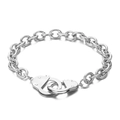 Minimalist silver stainless steel handcuff link bracelet with a polished metal finish - Silver Bracelet (KB61863-Z)