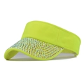Close-up of neon yellow sun visor hat with sparkling colorful rhinestone embellishments - Head Circumference 55-60cm / Flash Silver Green