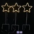 Three-piece warm yellow LED star garden stake lights, 80cm height outdoor decorations - Style 15-Warm Yellow Neon Star Stakes (3pcs) / 80cm Height