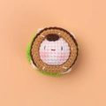 Handmade crochet hamburger keychain with a smiling face in brown and pink - MENGSI Burger Dumpling Doll