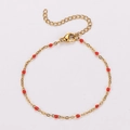 18k gold plated stainless steel O-chain bracelet with vibrant red enamel beads - Gold-Red