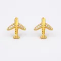 Creative gold airplane stud earrings with sparkling crystals for a trendy flight look - Gold Plated Copper/Zirconia / Airplane-Gold