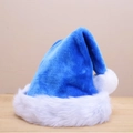 Plush blue Christmas hat with soft white faux fur trim and pom-pom for adults and kids - Light Blue Long Plush Adult / Light Blue/White