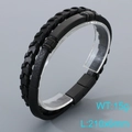 Double-layer black braided microfiber leather bracelet with matte black metal clasp - Style B Black