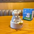 Cartoon white resin fishing cat figurine ornament with fish rod and gift box - Fishing Cat Series - British Shorthair