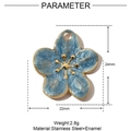 Detail of blue enamel flower pendant with gold edges and dimensions 24mm by 22mm - YE738-1-Blue Flower