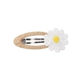 Brown woven BB hair clip with white embroidered daisy flower for girls and women - Style 25-Wood Color Woven Daisy Yellow Center BB Clip