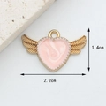 Pink heart pendant with golden wings alloy accessory for DIY jewelry, size 2.2x1.4cm - Pink Heart with Wings