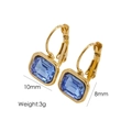 Gold plated titanium steel hoop earrings featuring square light blue zircon stones - Sapphire Blue