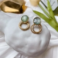 Vintage gold earrings with green rhinestone inlay and elegant retro drop oil finish - Silver Earring Post Vintage Green Brushed Round Earrings