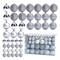 Silver-gray Christmas ball set with glitter, matte and cutout patterns in a storage box - Silver