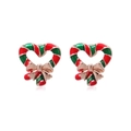 Christmas heart-shaped candy cane earrings with rose gold bow and enamel finish - Heart Candy Cane