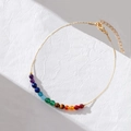 Detail of 14K gold plated rainbow gemstone anklet with adjustable lobster clasp - Anklet / Gold