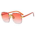 Frameless square sunglasses with orange gradient wavy edge lenses and gold metal accents - Wine Red Gradient (Old Model)