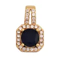 Gold-plated pendant featuring a deep blue round zircon center and pavé clear stones - Dark Blue/Rectangle
