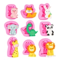 9-piece set of cartoon animal silicone molds for DIY chocolate cake and fondant toppers - Pink 9-Piece Set / Pink