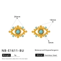 Gold-plated stainless steel evil eye earrings with turquoise stone, 26mm wide - Blue Gemstone Evil Eye Stud Style (NB-E1611-BU)