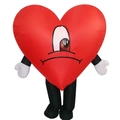 Adult inflatable red heart mascot costume with bad bunny inspired design and black limbs - Unhappy / One Size