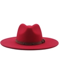 Detail of red fedora hat featuring a brown leather band with metallic studs and buckle - M(56-58cm) / Red