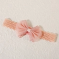 Pink lace headband for babies featuring a large double-layer mesh bow with silver sequins - Overlocked Bow Pink