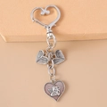 Silver angel wing heart keychain with rhinestone accents and heart clip hook - Antique Silver