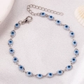 Minimalist evil eye bracelet with mixed color beads and silver copper chain - Silver Base White