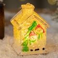 Lighted crystal Christmas house with snowman and tree, warm LED glow, festive decor - Transparent Dark Double Snowman House