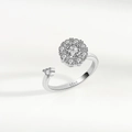 Silver S925 spinning anxiety ring with sparkling flower zircon stones and adjustable band - Adjustable Open / White Gold Rhinestone Open (NJ1048)