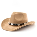 Classic camel faux suede western cowboy hat with black leather band and silver studs - M(56-58cm) / Camel