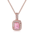 Pink square zircon necklace pendant with rose gold plating and sparkling gemstones - Rose Gold + Pink Stone Necklace