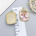 Pink enamel cherry charm with white pearls and gold frame for DIY jewelry making - Pink Gold-Sprinkled Square Pearl Cherry-23589