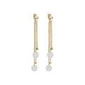 Elegant gold drop earrings with white cat eye stone beads and crystal tassel accents - E4419/Tassel White Beads
