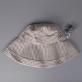 Close-up of striped cotton linen sun hat with adjustable gray windproof lanyard - M (56-58cm) / Beige