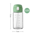 Green 360ml portable straw glass bottle with scale markings and press-button lid - 360ml / Without Sleeve / Green